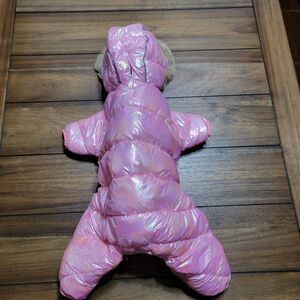 Dog Puffer Jacket w/ Faux Fur Hood Pink Shimmer